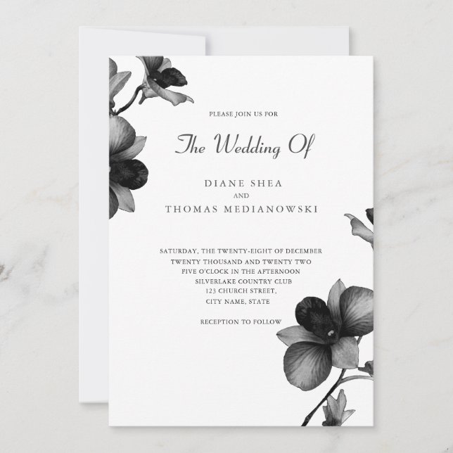 Black Orchid Wedding Invitation (Front)