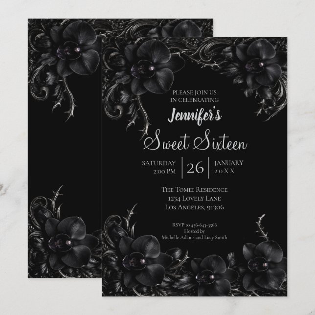 Black Orchids Gothic Sweet 16 Invitation (Front/Back)