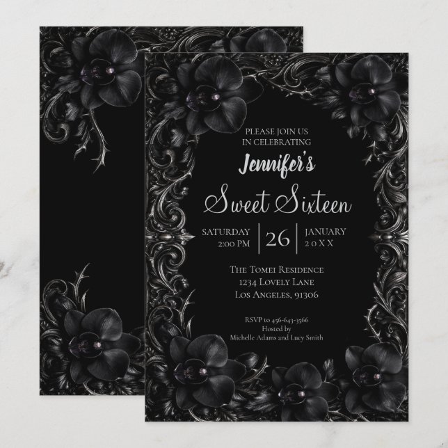 Black Orchids Gothic Sweet 16 Invitation (Front/Back)