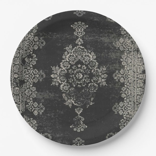 black oriental pattern paper plates (Front)