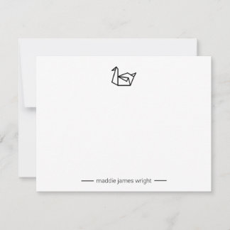 Black Origami Paper Swan Crane Stationery Note Card
