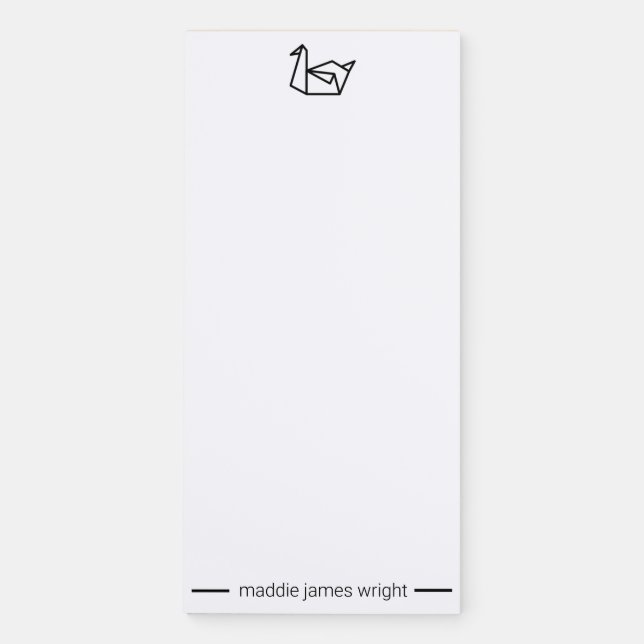 Black Origami Paper Swan Crane Stationery Notepad (Front)