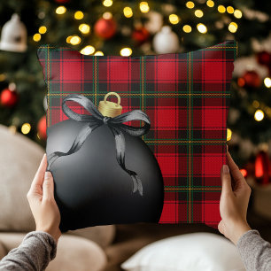Black Ornament with Plaid Christmas Pillow