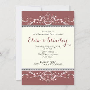 Black ornamental border marsala engagement party invitation