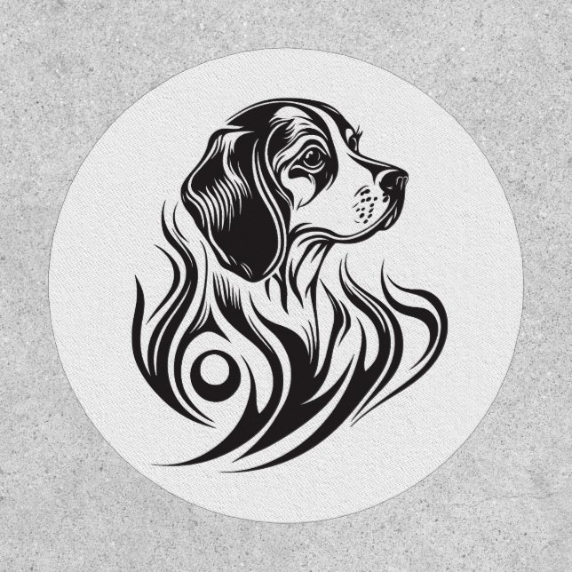 Black Ornamental Dog Logo Beagle Breed Patch (Front)