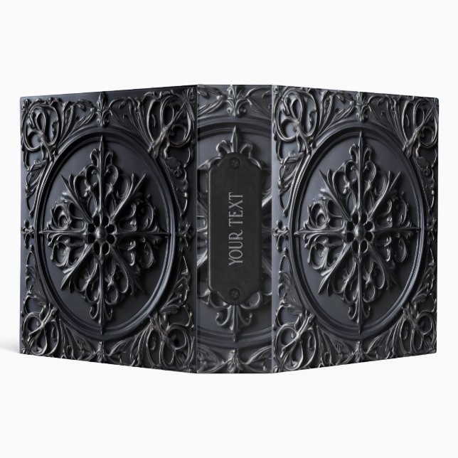 Black Ornamental Gothic Embossed 3 Ring Binder (Background)