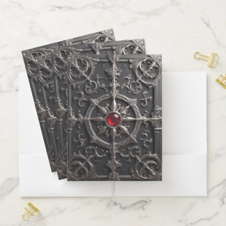 Black Ornamental Gothic Embossed Red Rubis Pocket Folder