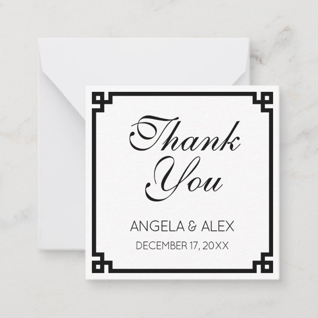 Black Ornamental Greek Key Thank You Note Card (Front)