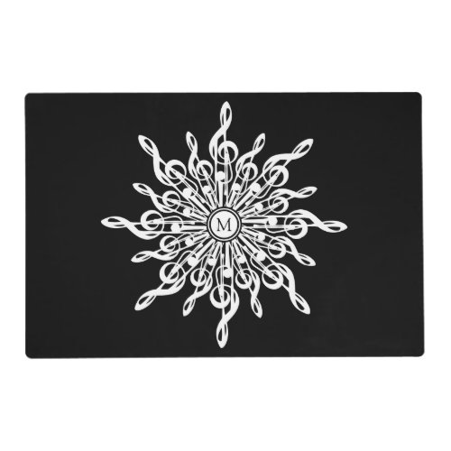 Black Ornamental Treble Clef Monogram Placemat