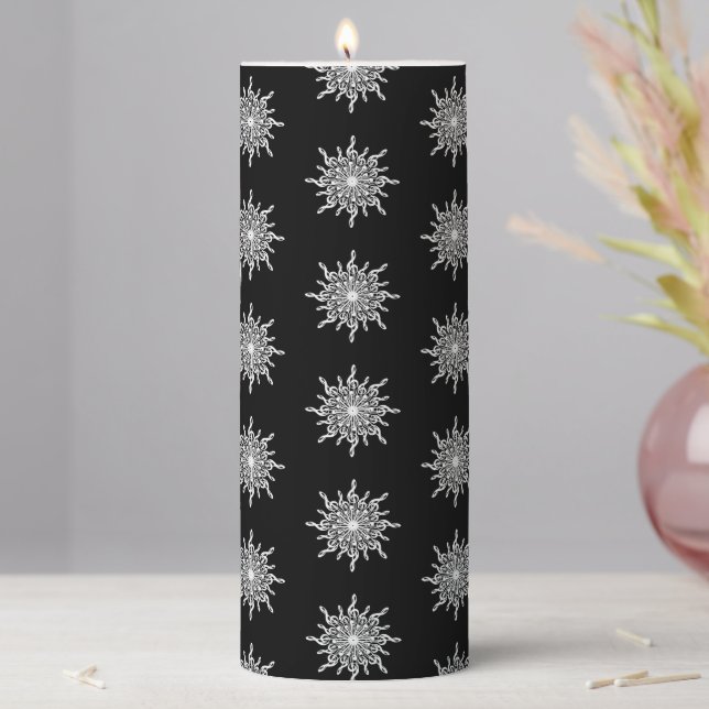Black Ornamental Treble Clef Pattern Pillar Candle (In Situ)