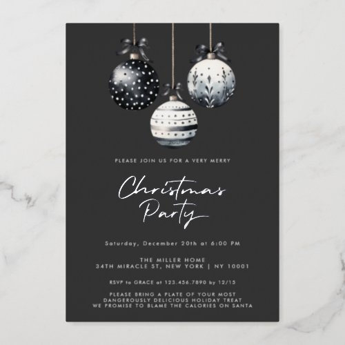 Black Ornaments Silver Christmas Party Invitations