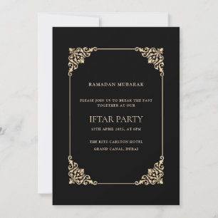 Black Ornate Baroque Gold Script Iftar Party Invitation