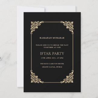 Black Ornate Baroque Gold Script Iftar Party Invitation