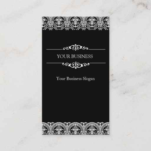 Customizable Black Ornate Damask Business Card Template
