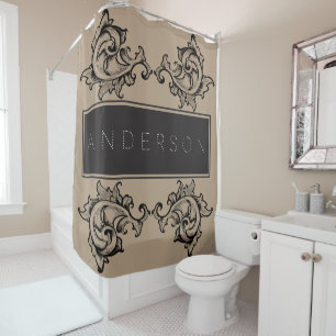 Black Ornate Leaves Glam Rocker - Personalized Shower Curtain