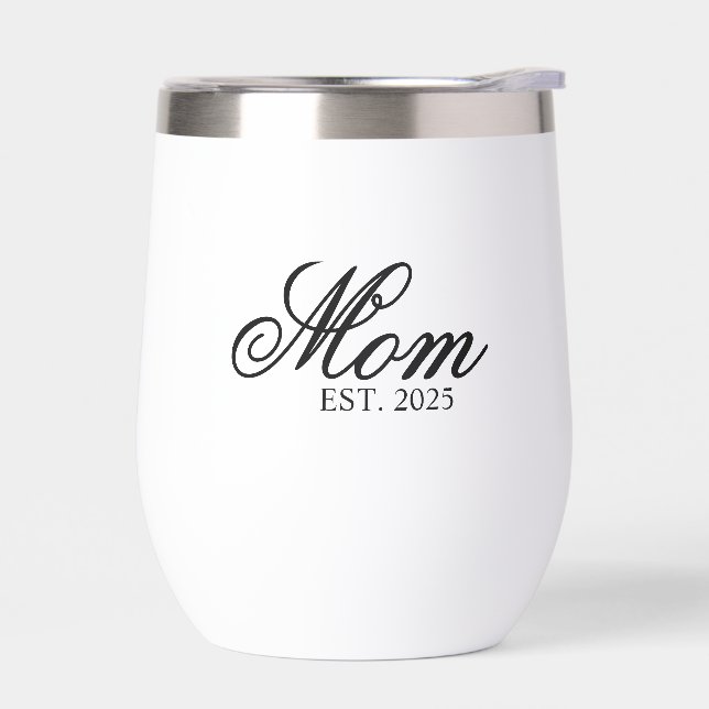 Black Ornate Script Established Mom Thermal Wine Tumbler (Left)