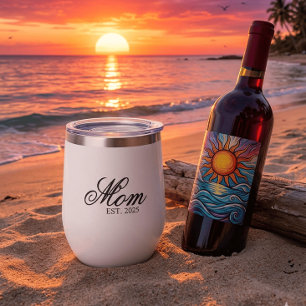 Black Ornate Script Established Mom Thermal Wine Tumbler