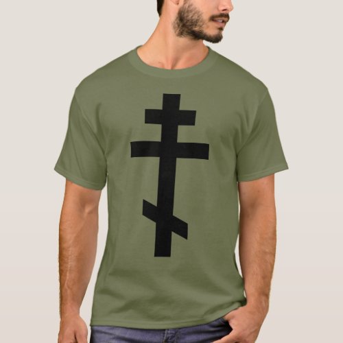 Black Orthodox Cross Olive Drab T_Shirt
