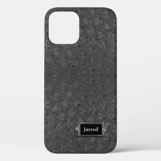 Black Ostrich Leather Look iPhone 12 Case