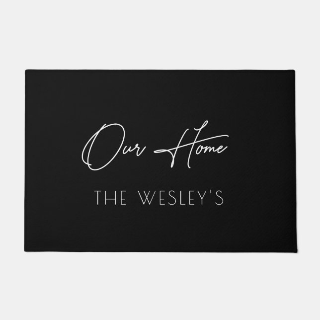 Black Our Home Custom Script Door Mat (Front)