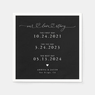 Black Our Love Story Script Hearts Wedding Napkins