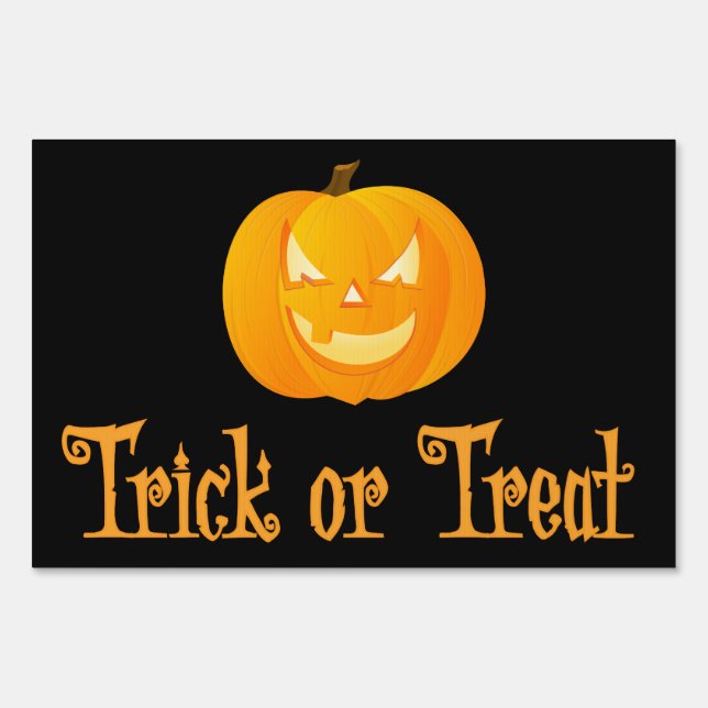 Black Outdoor Halloween Sign Trick Or Treat 12x18 (Front)