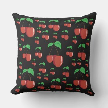 Black Outdoor Or Indoor Red Cherry Retro Chic Outdoor Pillow by Lighthouse_Route at Zazzle