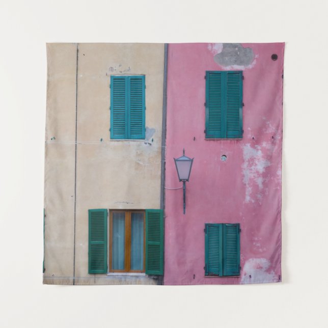 BLACK OUTDOOR SCONCE ON PINK PAINTED WALL TAPESTRY (Front)