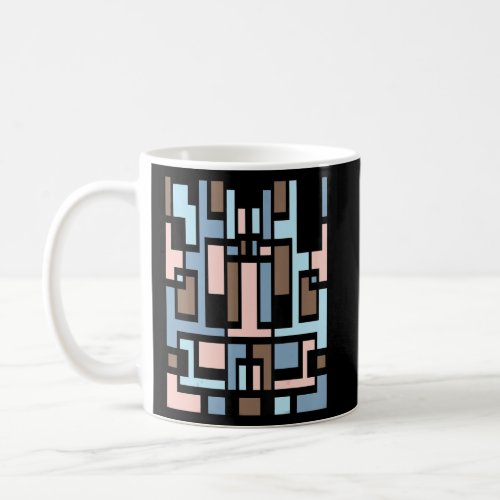 Black Outline Geometric Deco Style Blue Pink Brown Coffee Mug
