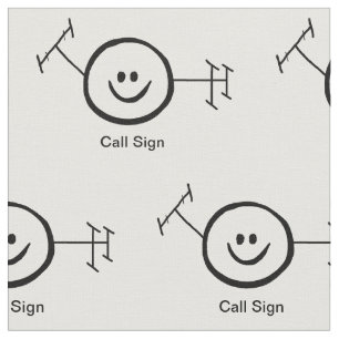 Black Outline Happy Ham Logo and Call Sign Fabric