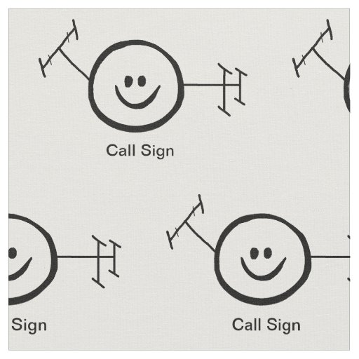 Black Outline Happy Ham Logo and Call Sign Fabric