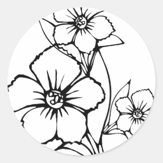 Black outline of three flower classic round sticker