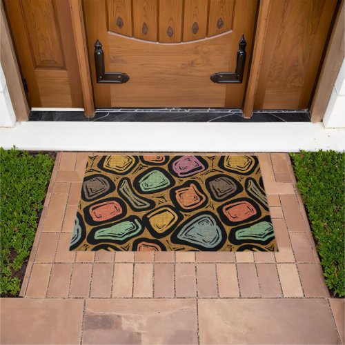 Black Outlined Boulders MCM Style Doormat