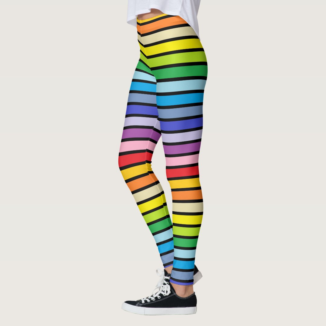 Black Outlined Broader Spectrum Rainbow Stripes Leggings | Zazzle