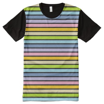 Black Outlined Pastel Rainbow Stripes All-Over-Print T-Shirt