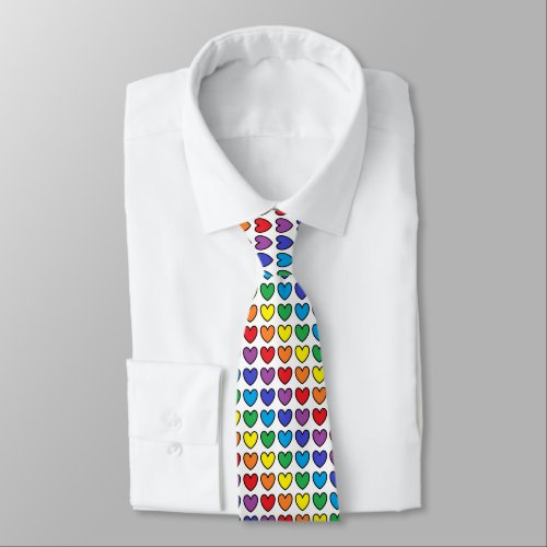 Black Outlined Rainbow Hearts Tie