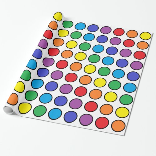 Black Outlined Rainbow Polka Dots Wrapping Paper