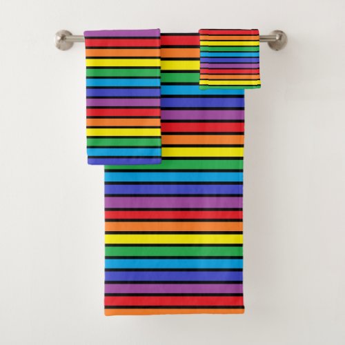 Black Outlined Rainbow Stripes Bath Towel Set