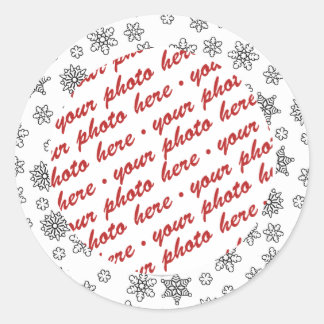 Black Outlined Snowflakes Photo Frame Classic Round Sticker