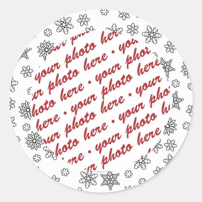 Black Outlined Snowflakes Photo Frame Classic Round Sticker (Front)