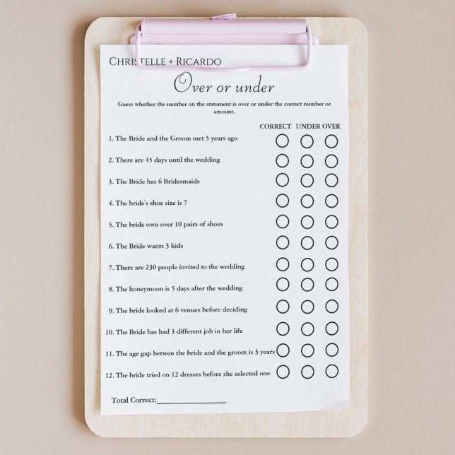 Black Over or under bridal shower game Announcement (Creator Uploaded)