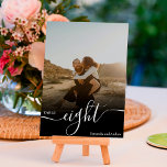 Black overlay chic script names photos wedding table number<br><div class="desc">Simple black white script wedding table overlay,  with a black overlay photo,  and add your photo at the back for a wedding keep sake.</div>