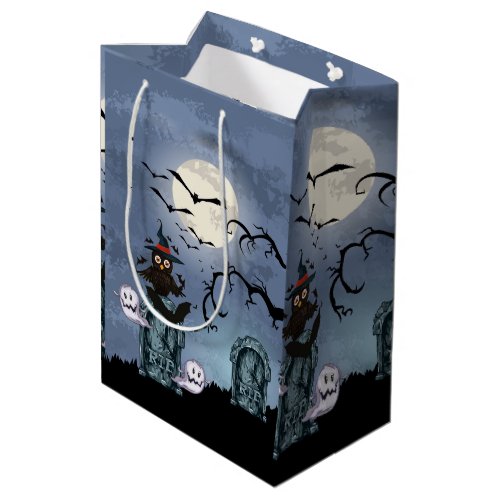 Black Owl Bats And Ghosts Halloween Illustration Medium Gift Bag