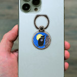 Black Owl blue Eyes in Tree Yellow moon Stars Phone Ring Stand