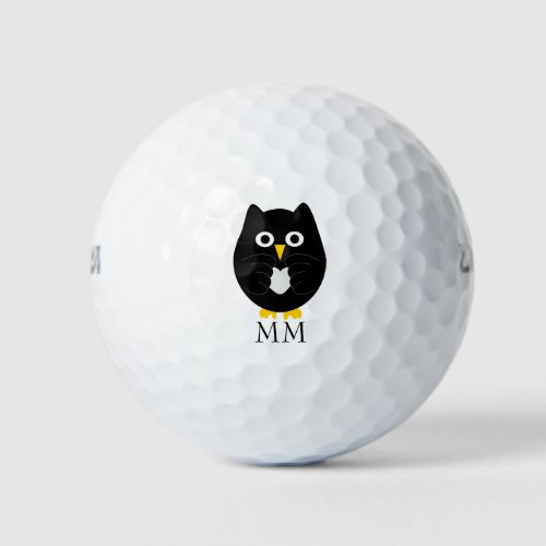 Black Owl Design Monogrammed Golf Balls