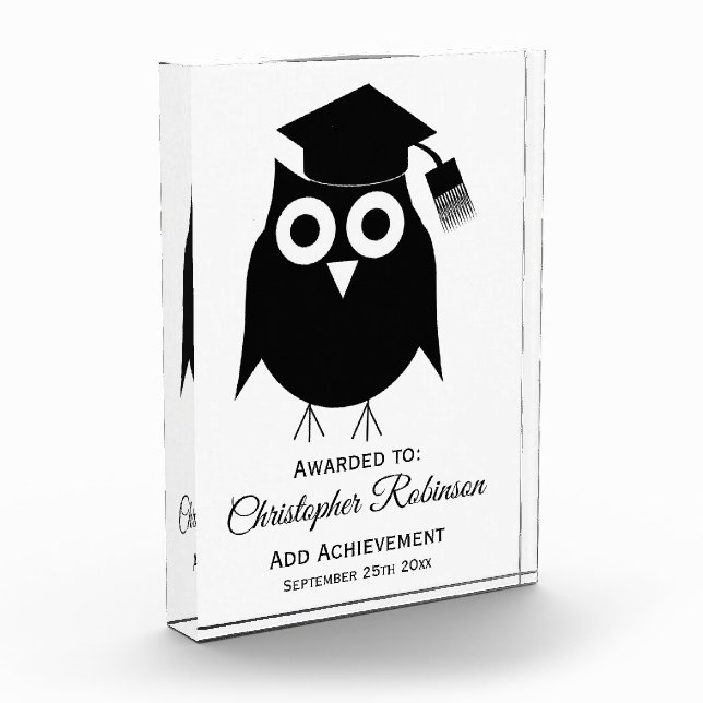 Black Owl Design Personalised Graduation Acrylic Award (Left)
