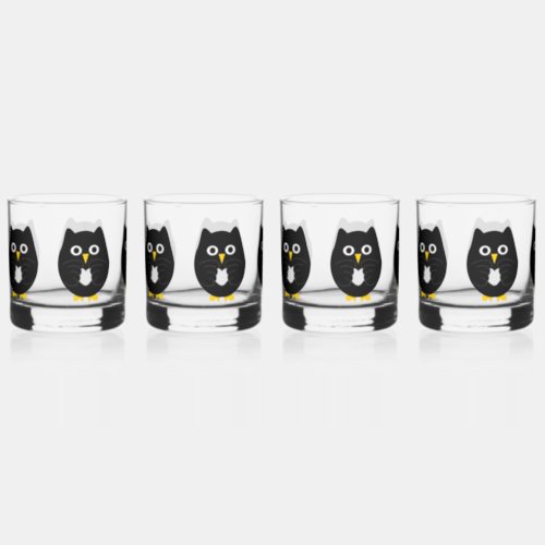Black Owl Design Whiskey Glass
