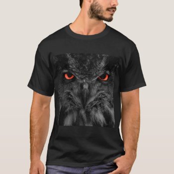 Black Owl Face With Red Eyes On Men's Dark Tshirt by Heartsview at Zazzle