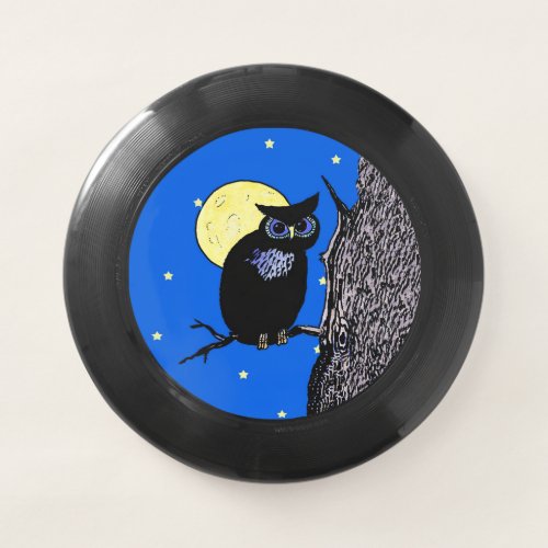 Black Owl in tree Purple Eyes Yellow Moon Stars Wham_O Frisbee