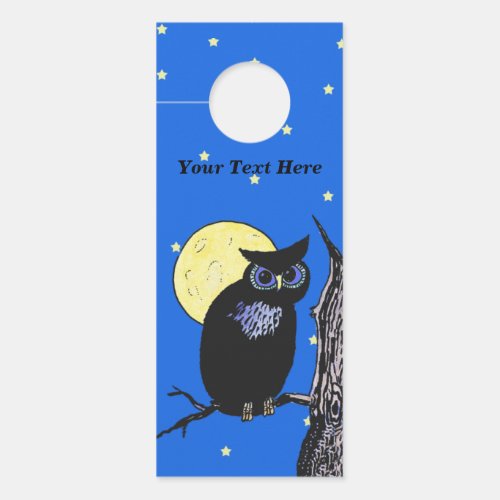 Black Owl in Tree Yellow Moon Stars Night Sky Door Hanger